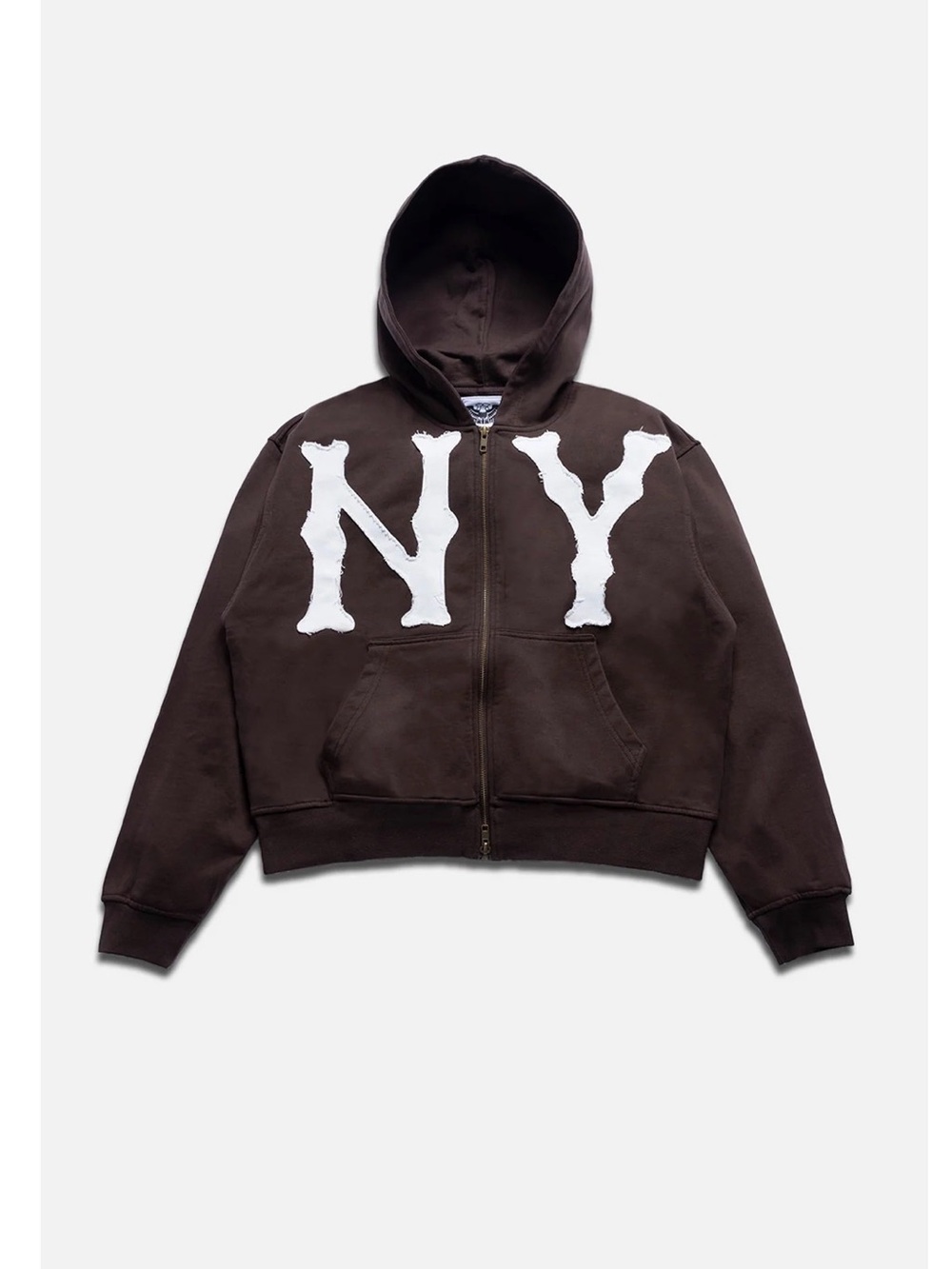 MEMORY LANE PARK/CASA DE LIPA Brown Zip-Up Hoodie with Large White NY Graphic